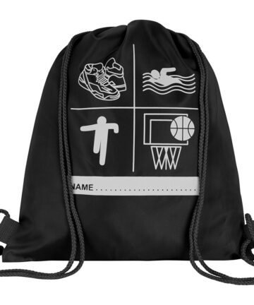 Black Drawstring PE (Shoe) Bag With Printed Name Tag