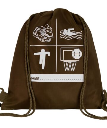 Brown Drawstring PE (Shoe) Bag With Printed Name Tag