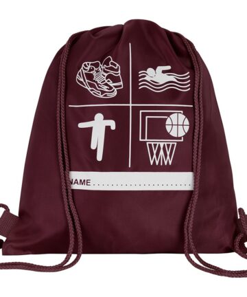 Maroon Drawstring PE (Shoe) Bag With Printed Name Tag