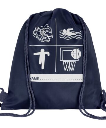 Navy Blue Drawstring PE (Shoe) Bag With Printed Name Tag