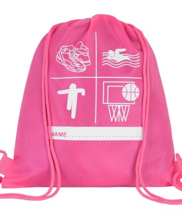 Pink Drawstring PE (Shoe) Bag With Printed Name Tag