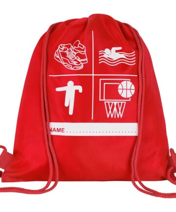 Red Drawstring PE (Shoe) Bag With Printed Name Tag