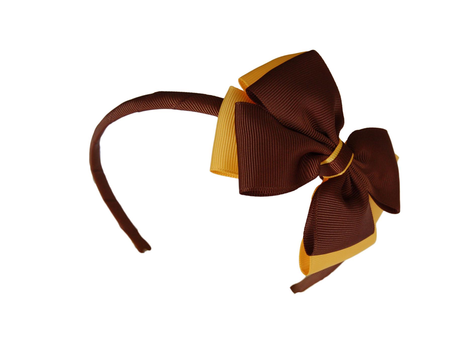 Brown and Yellow hair bow Headband